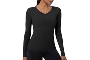 OVIYEGAIN V Neck Compression Shirt Women Long Sleeve Cool Dry Workout Gym T-Shirt Athletic Yoga Running Tops
