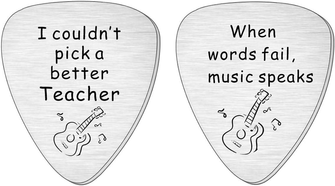 HULALA Music Teacher Gifts 2 PCS Guitar Pick Plectrums For Acoustic Electric Engraved I Couldn't Pick A Better Teacher Best Teacher Ever
