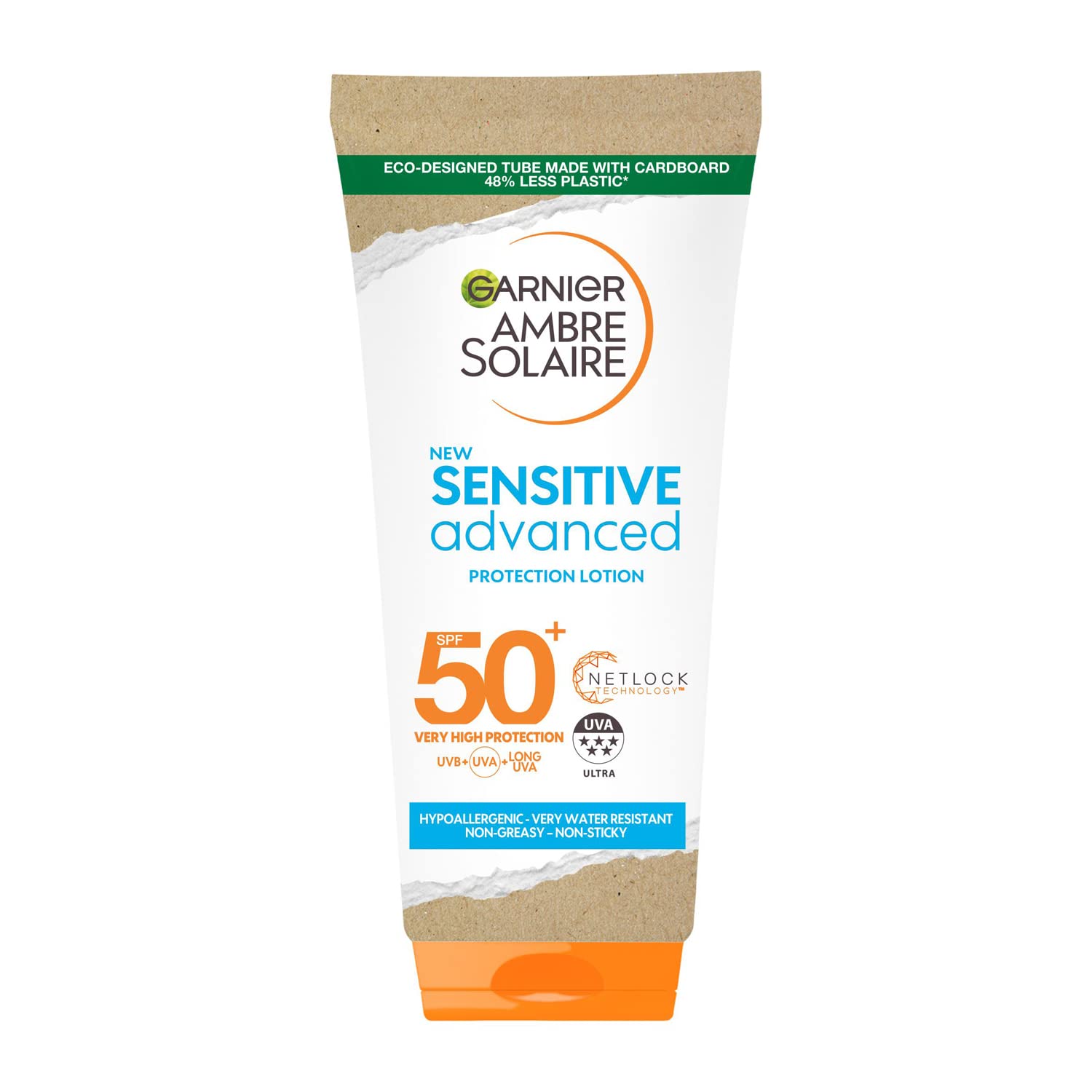 Garnier Ambre Solaire Sensitive Hypoallergenic Sun Cream SPF 50+, Fair Sensitive Skin, High SPF Factor 50+, Water Resistant & Non Greasy Sunscreen, No Perfume & Colourants, UVA & UVB Protection, 200ml
