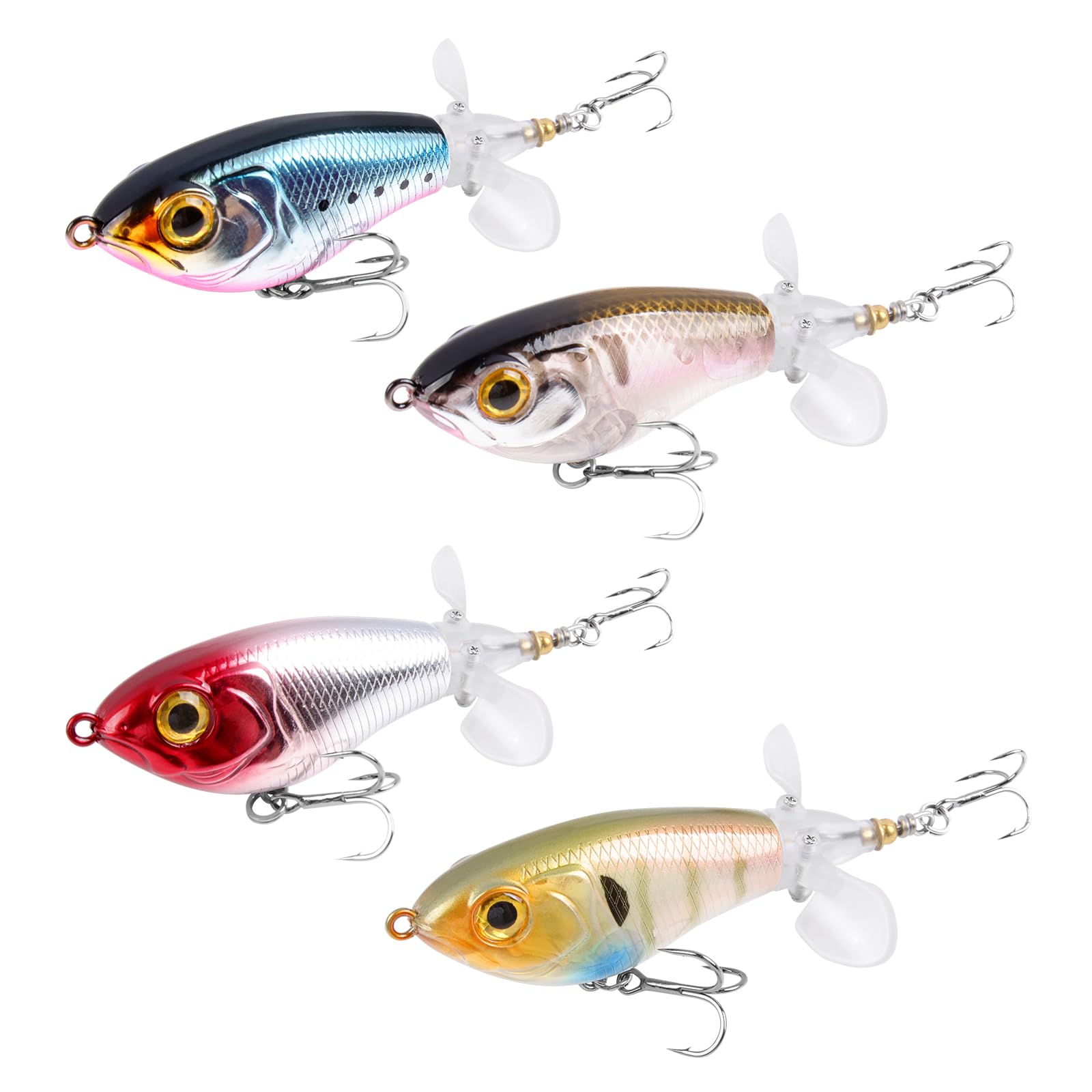 RYACO Top Water Fishing Lures - Floating Swimbait for Bass, Catfish, Pike - Rotatable Tail Topwater Lures with BKK Hooks, 4PCS