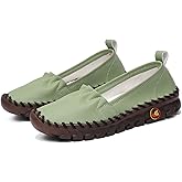 ZPPORDMR Women's Fashion Leather Soft Bottom Flat Casual Shoes Handmade Sewing Shallow Mouth Walking Shoes Comfortable Orthopedic 4D Pain Relief Casual Shoes