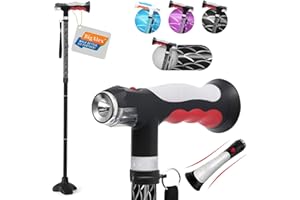 BigAlex Canes for Men and Women, Dual Light Walking Cane, Collapsible Cane with Non-Slip Quad Base, Foldable, Height Adjustab