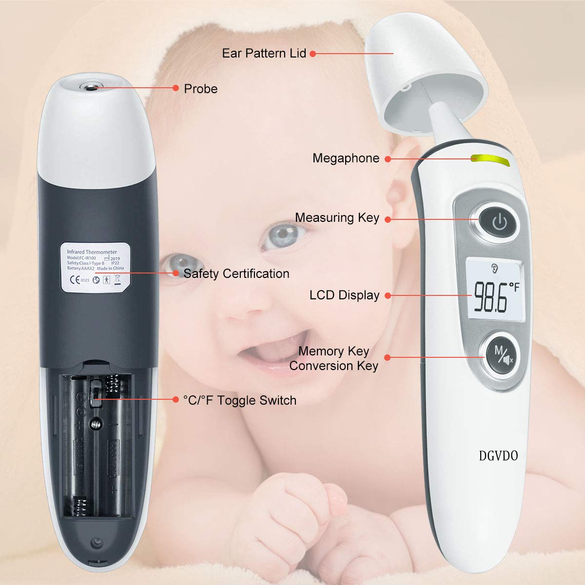 Non-Contact Forehead Thermometers, No Touch Digital Infrared Thermometer for Adults, Kids and Baby, Touchless Thermometer Within 0.4 Inch Distance, Fever Alarm, Memory Function: Industrial & Scientific