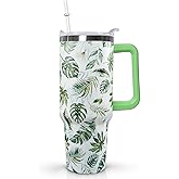 Ceovfoi 40 oz Green Insulated Stainless Tumbler - Tropical Plant Travel Coffee Cup, Water Bottle, Gardeners Gift