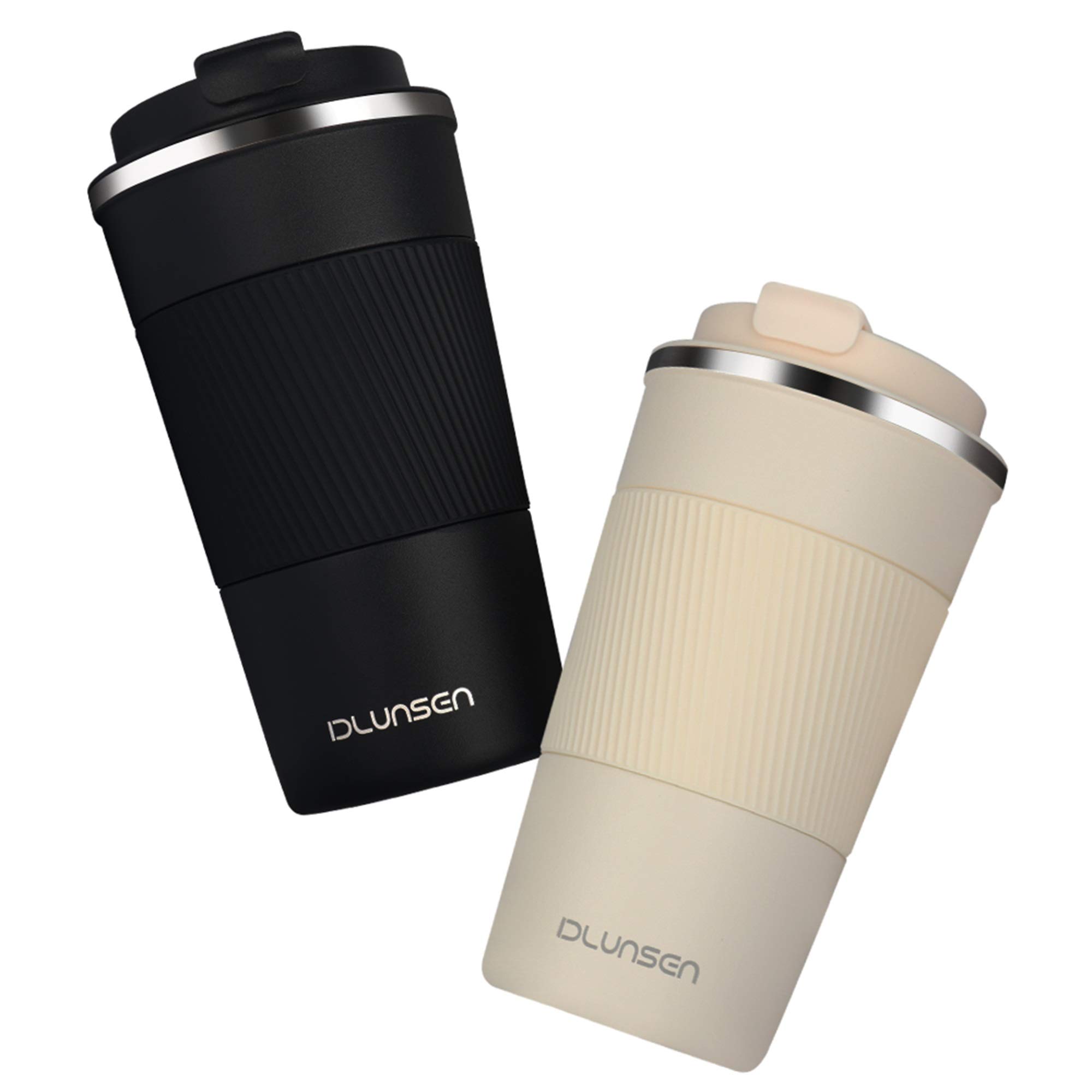 Dlunsen Travel Mug Insulated Coffee Cup, Upgraded Double Walled Tumblers Cup, Vacuum Insulation Stainless Steel with Leakproof Lids Coffee Mug, Eco-Friendly Reusable Cup for Coffee, 17.5oz, White