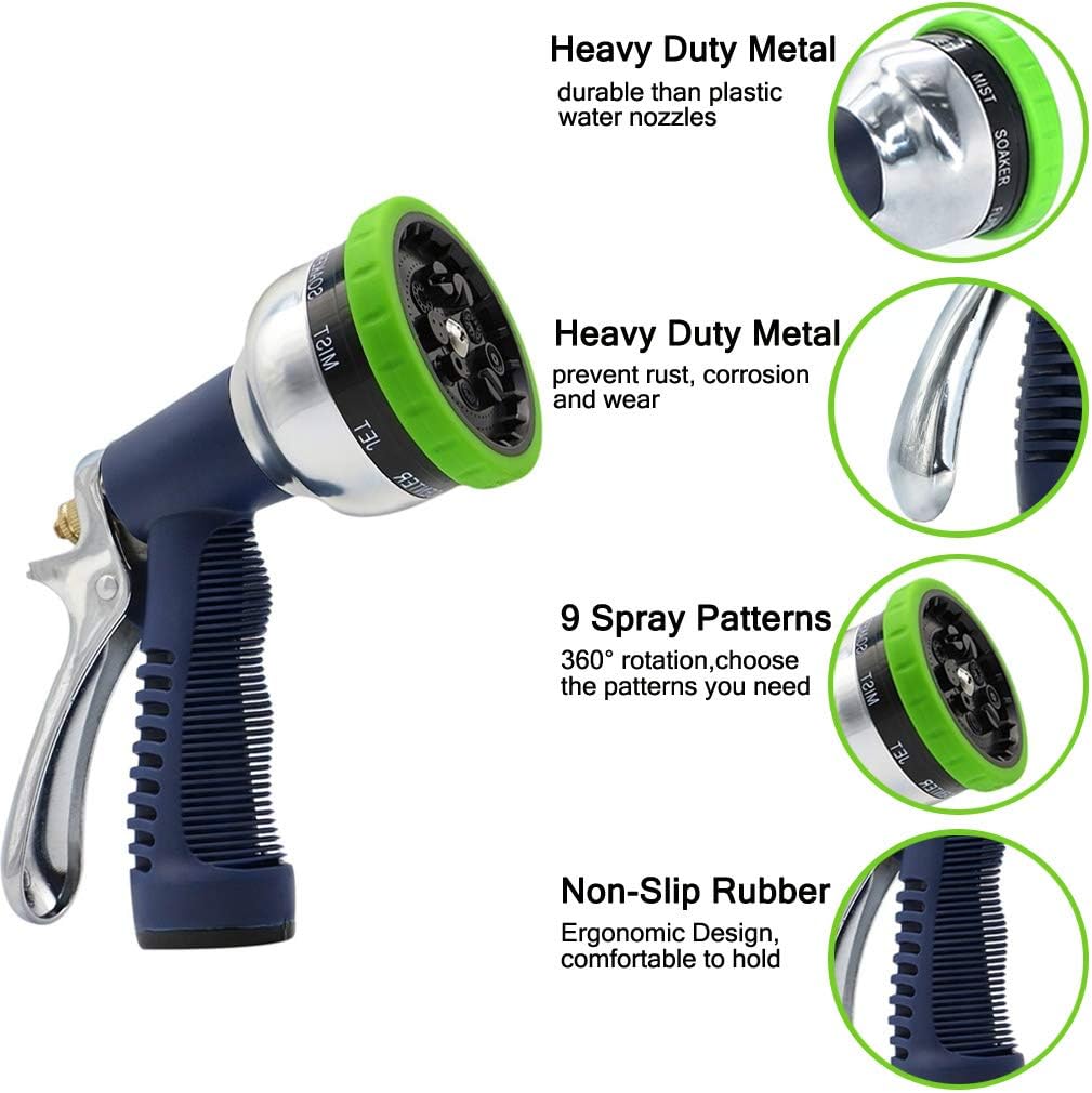 Sunrich Garden Hose Nozzle Heavy Duty Spray 9 Adjustable Patterns Metal Water Jet Hose Sprayer Hand Gun Grip Trigger for Cleaning/Watering Lawn and Garden/Pets Shower : Garden & Outdoor