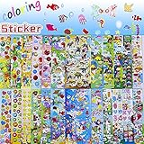 Stickers 1500+, 24 Different Scenes, Puffy Stickers Plus Filling Color Cards, Kids Cognition Stickers for Boys and Girls Toddlers, Including: Dinosaurs, Fishes,Space, Cars, Smiley Faces and More