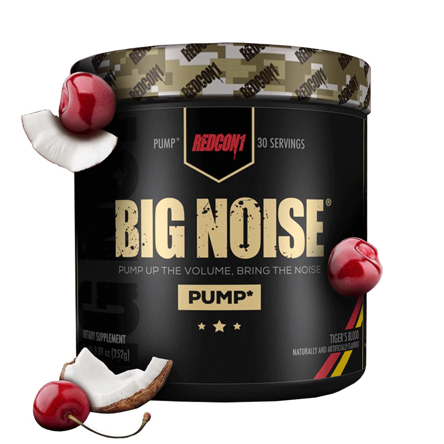 REDCON1 Big Noise Non-Stim Pre Workout - Pump, Muscular Endurance + Focus Enhancing Caffeine Free Pre Workout Powder - Keto Friendly Workout Powder for Faster Gains (Tiger's Blood, 30 Servings)