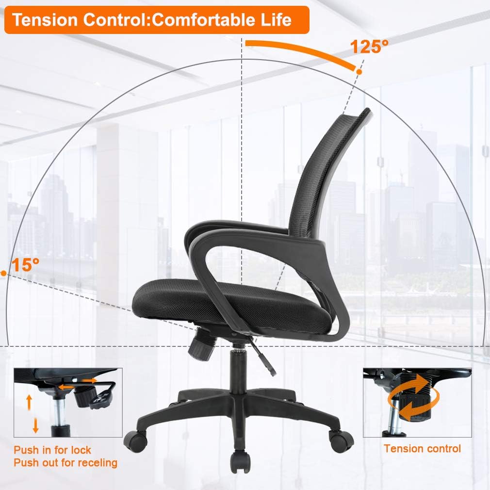Home Office Chair Ergonomic Desk Chair Mesh Computer Chair with Lumbar Support Armrest Executive Rolling Swivel Adjustable Mid Back Task Chair for Women Adults, Black: Furniture & Decor