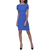 Karl Lagerfeld Womens Short Ruched Sleeve Jewel Neck Sheath Mini Dress