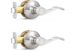 Probrico Passage Door Levers Brushed Nickel, Interior Door Handles Wave Style Keyless Door Handles Closet Hallway Door Lever, 2 Pack