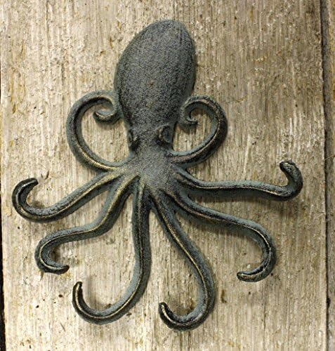 Heavy Cast Iron Octopus Towel Hanger Coat Hooks Hat Hook, Key Rack Nautical