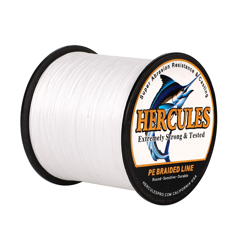 Hercules Super Strong 300M 328 Yards Braided Fishing Line 100 LB Test for Saltwater Freshwater PE Braid Fish Lines 4 Strands - White, 100LB (45.4KG), 0.55MM — image 1