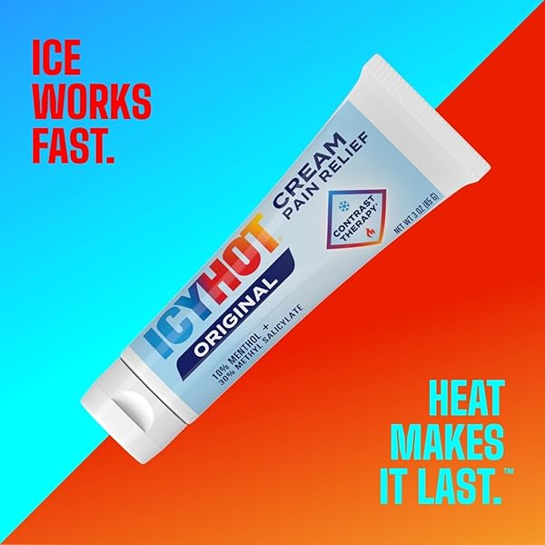 ICY HOT ORIGINAL PAIN RELIEF CREAM, FAST-ACTING PAIN RELIEF WITH MENTHOL 10% AND METHYL SALICYLATE 30%, ICE AND HEAT CONTRAST THERAPY FOR BACKACHES, JOINTS, MUSCLE STRAINS AND ARTHRITIS, 3 OZ