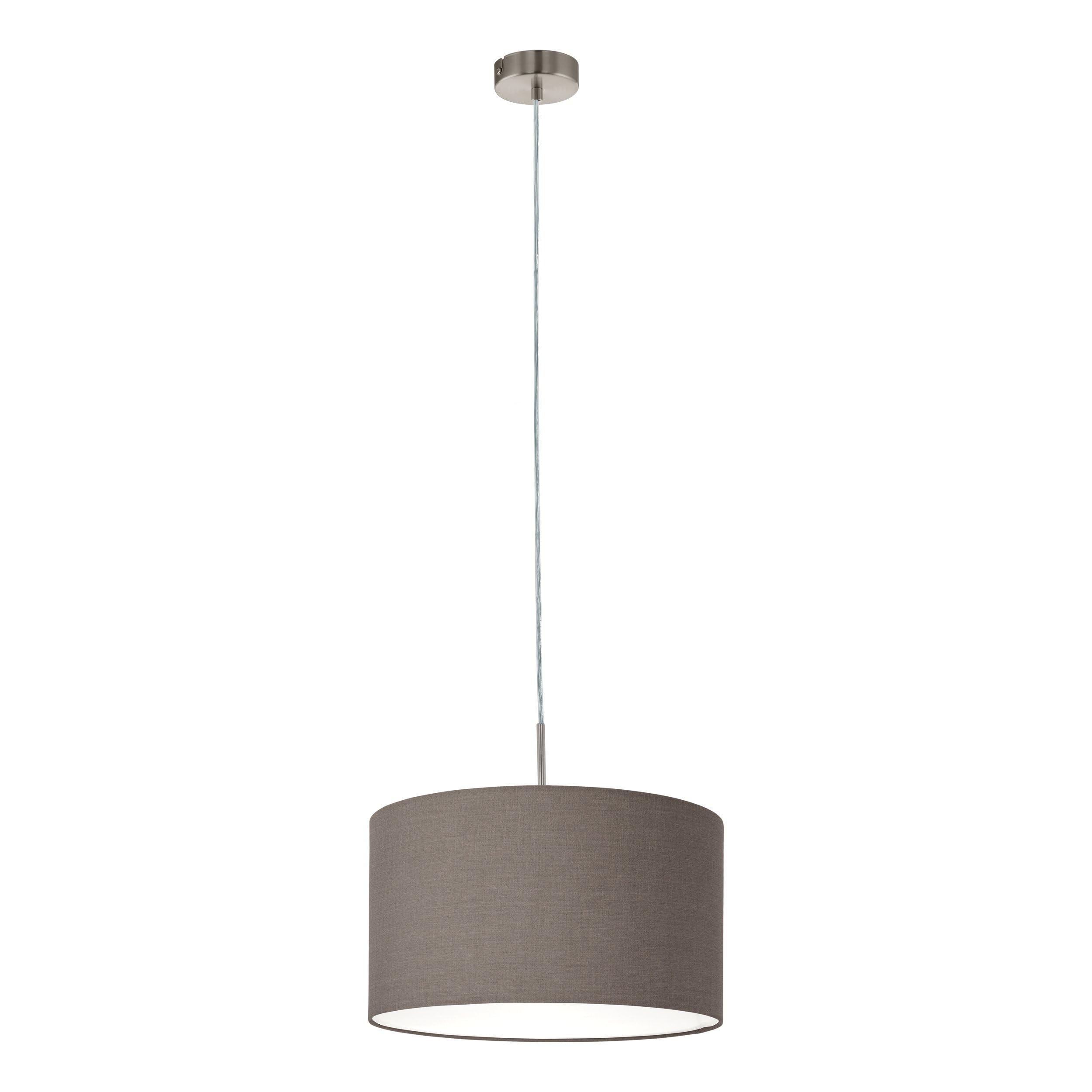 Eglo Pasteri Pendant Lamp, 1-Light Textile Hanging Light, Suspension Lamp in Steel and Fabric, Colour: Matte Nickel, Anthracite Brown, Socket: E27, Diameter: 38 cm