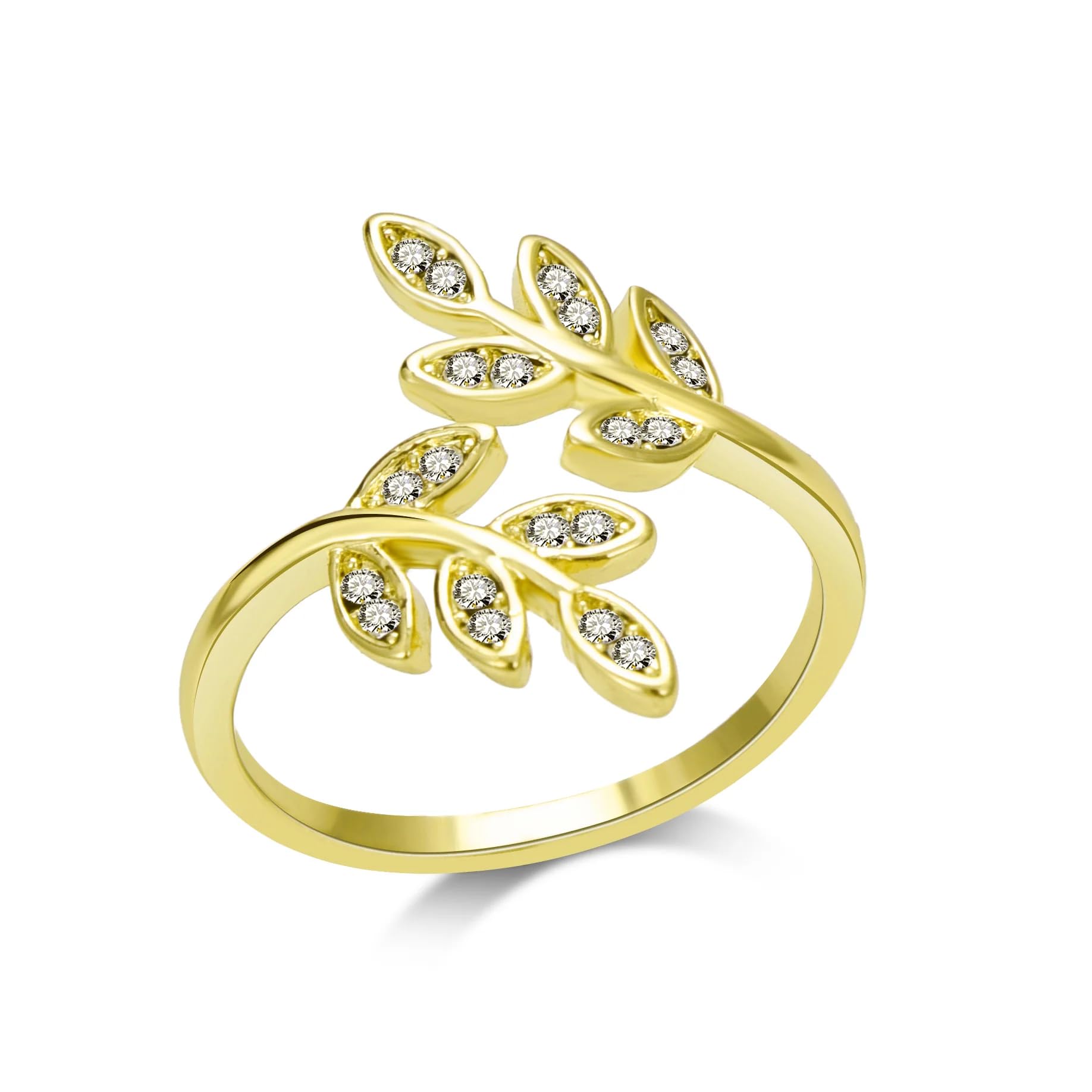 Philip Jones 18k Gold Plated Adjustable Leaf Ring Created with Zircondia® Crystals