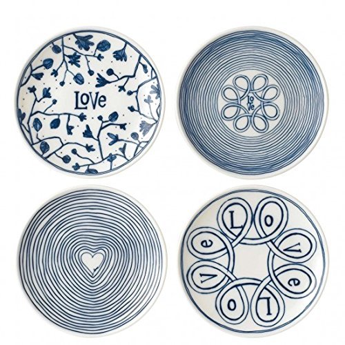ED Ellen Degeneres Blue Love 6 Inch Plates Mixed, Set of 4