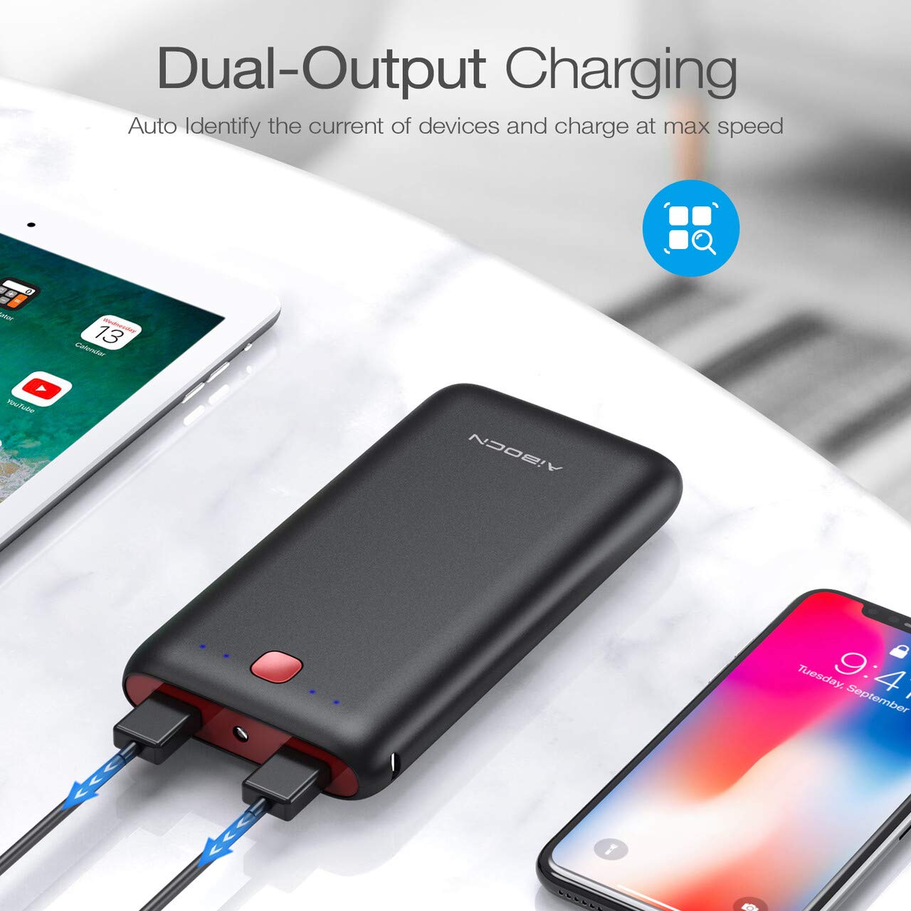 Aibocn 20000mAh Power Bank, High Capacity Portable Phone Charger with Flashlight Ultra Compact Fast Speed External Battery Pack for iPhone, iPad, Android Smart Phone, Tablet and More