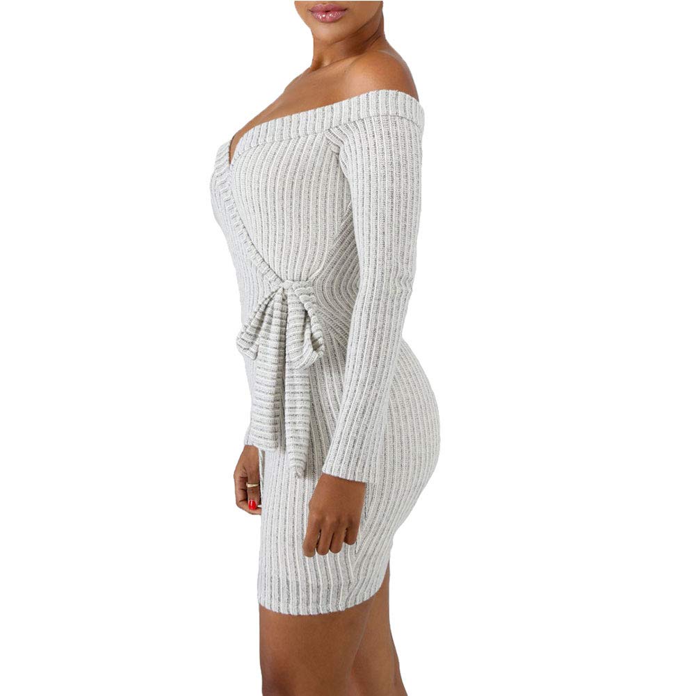 Miss-Loly Women Sexy Off Shoulder Low-Cut Backless Bandage Bodycon Clubwear Mini Club Evening Party Dress