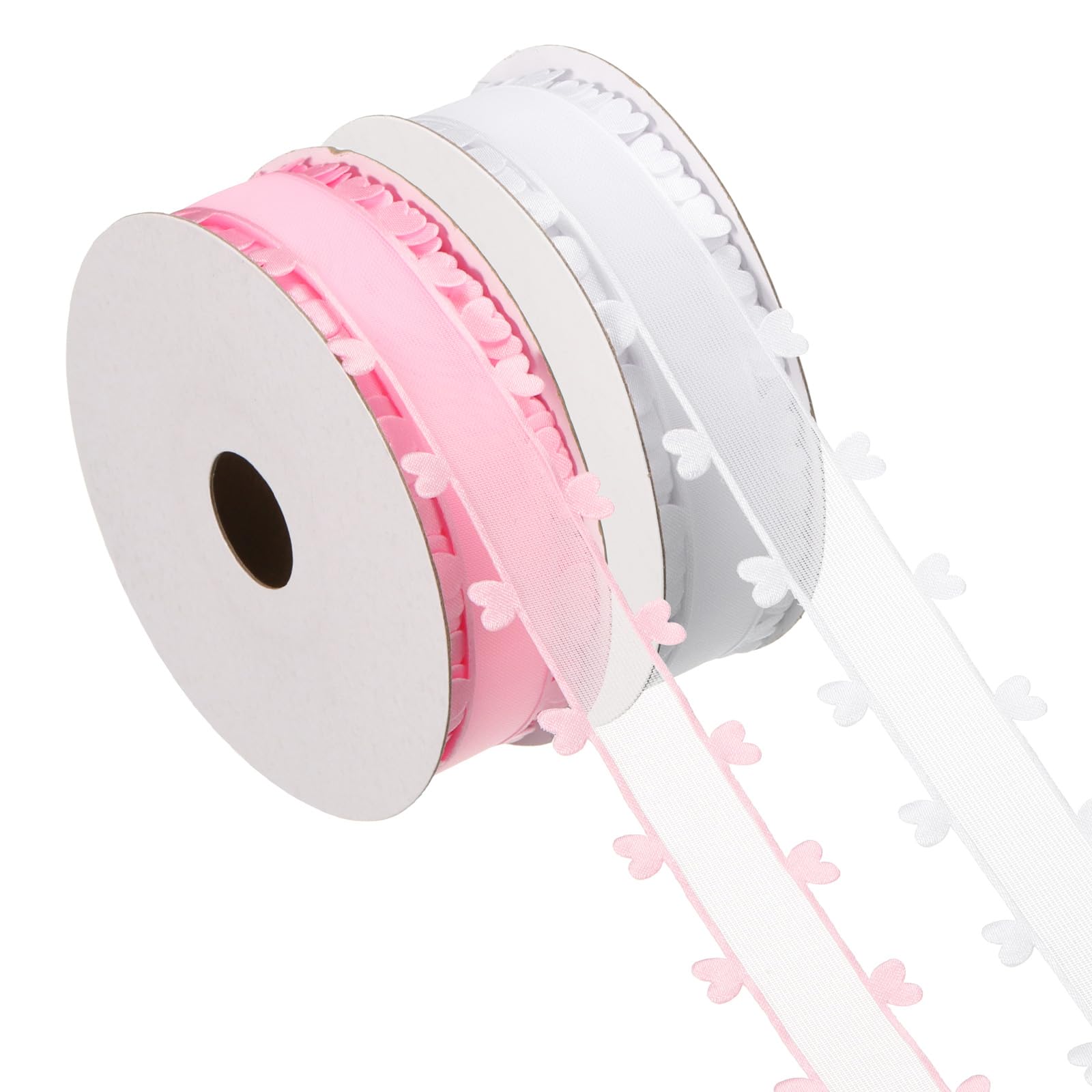 PATIKIL 1 Inch x 20 Yard Organza Chiffon Ribbon Set, Sheer Heart Decorative Ribbon for Valentine's Day Gift Wrapping Wreath Bow Craft DIY Decoration, Pink,White