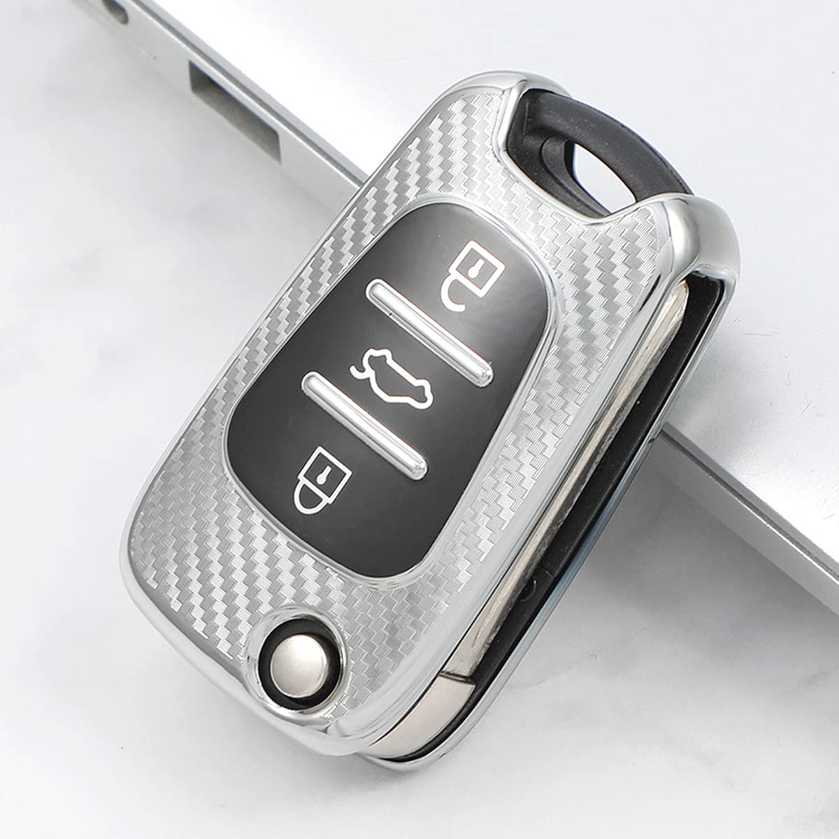 Car Key Cover Case Protector Compatible for Hyundai i20 i30 i35 iX20 iX35 Sportage Verna Avante,Premium TPU Car Remote Key Protection(Carbon Silver)