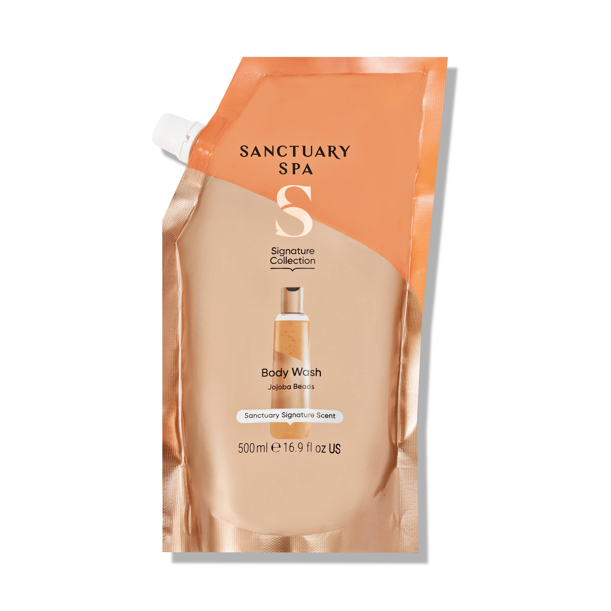 Sanctuary Spa Shower Gel Refill Pouch, No Mineral Oil, Cruelty Free, Natural & Vegan Body Wash for Women, 500ml, Orange