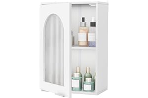 Giantex Wall Mounted Bathroom Cabinet, Display Storage Medicine Cabinet with Fluted Tempered Glass Door, Over The Toilet Stor