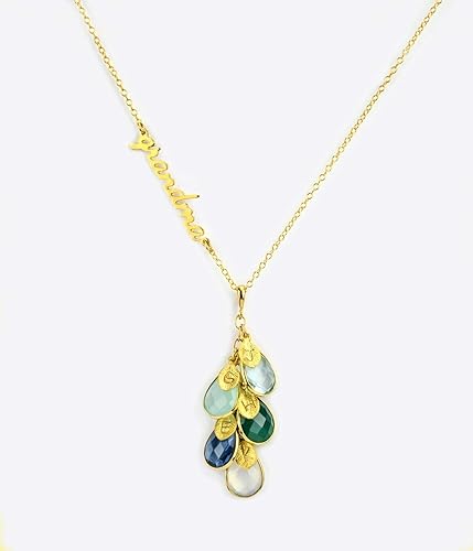 grandma necklace with grandkids birthstones gold