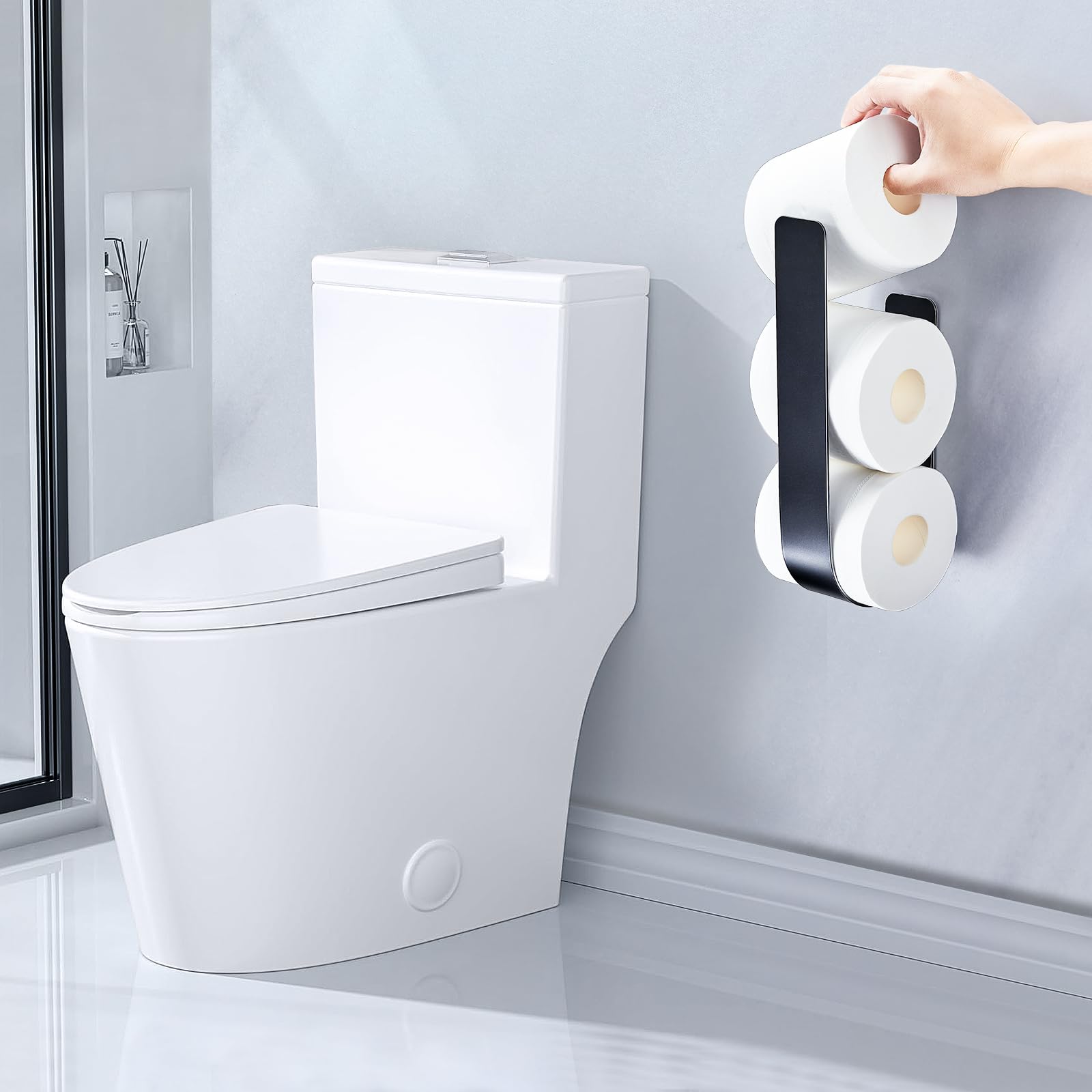 Toilettenpapier Aufbewahrung Schwarz Für 3 Rollen, Ersatzrollenhalter Toilettenpapier Ohne Bohren, Klopapier Aufbewahrung, Metall Toilettenpapierhalter, Klorollenaufbewahrung Wand 7