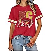 Football Shirt for Women Game Day Shirt Football Heart T-Shirt Sports Season Short Sleeve Tops