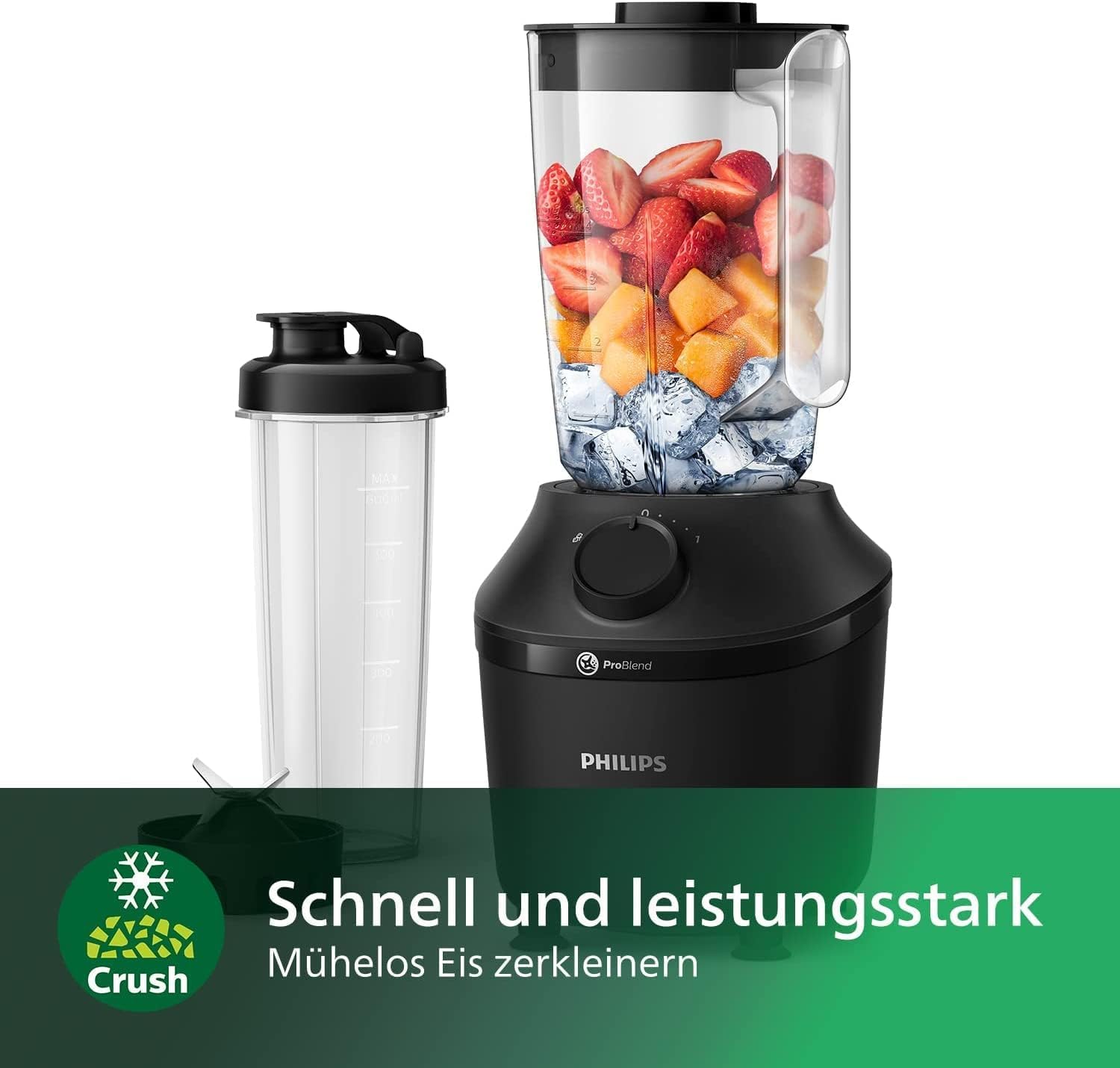 Philips HR2041/41 Standmixer (450 Watt, ProBlend-Technologie, 1,9 Liter Kunststoffbehälter, inkl. Trinkflasche) schwarz 5