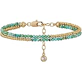 MYEARS Women Beaded Bracelet Gold Double Layer Gemstone 14K Simple Dainty Handmade Chain Everyday Boho Beach Jewelry