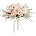 LESING Bridal Wedding Bouquets Artificial Rose Handmade Romantic for Bride Bridesmaid Holding Flowers, 11.8'' (Rose Bouquet-Pink)