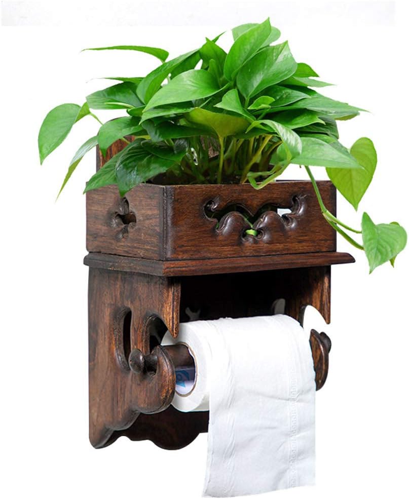 Hclshops Retro Solid Wood Paper Towel Rack Toilet Paper Rack Toilet Tissue Box Toilet Roll Paper Holder Toilet Paper Holder Free Punching Size: 17cm * 28cm