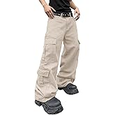 DFGIGT Baggy Denim Cargo Pants for Men with Pockets Mid Weight Wide Leg Hip Hop Skater Jeans Streetwear