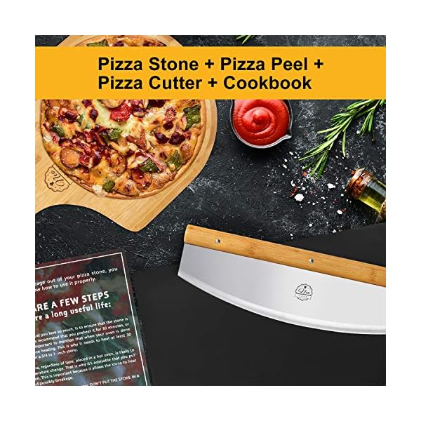 NeoCasa Black Cordierite Ceramic Coated Pizza Stone Pan Set with Bamboo
