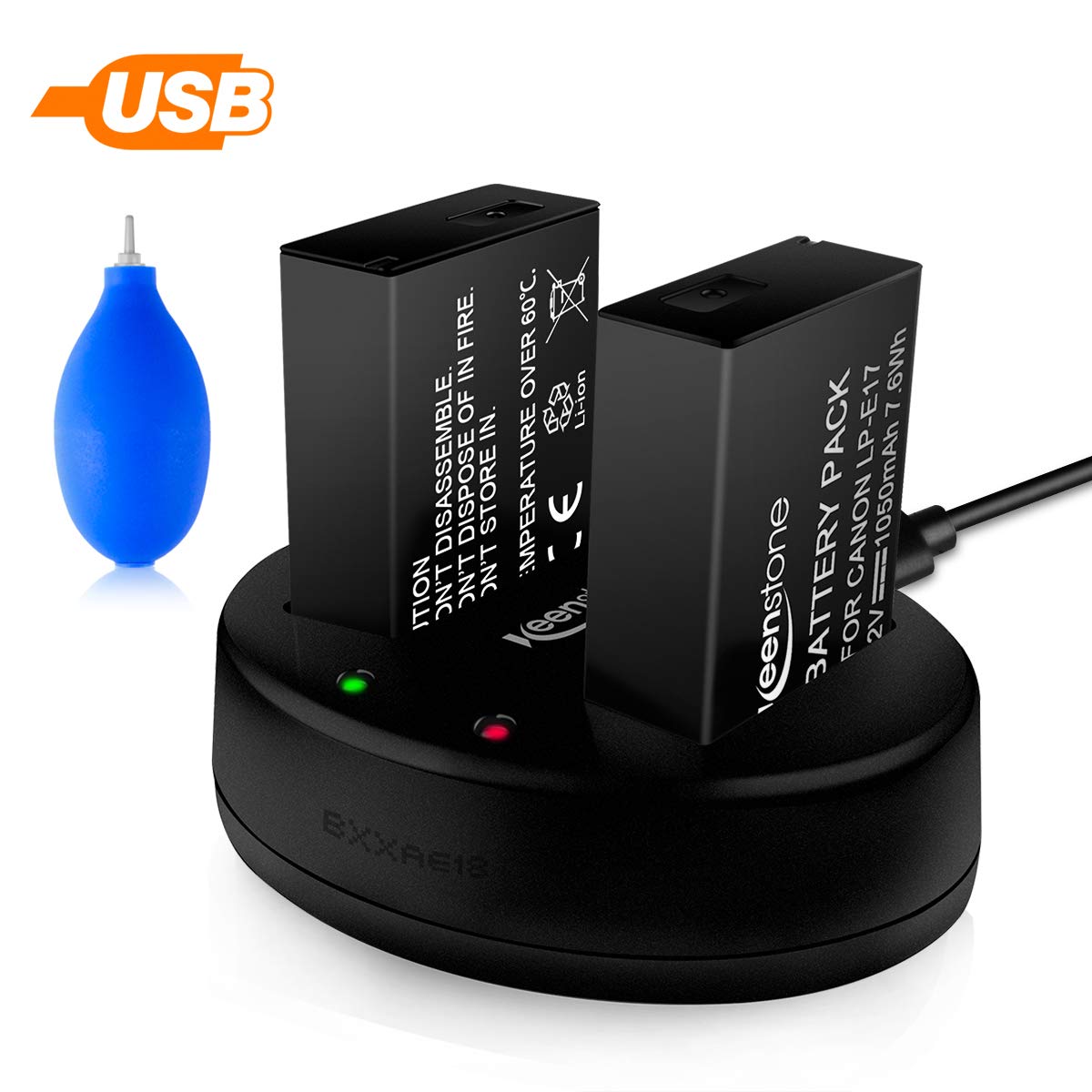 For Canon LP-E17 Battery,Keenstone 2-Pack 1050mAh 7.2V Camera Batteries with Charger for Canon EOS M3 M5 M6 200D 77D 650D 750D 760D 800D Kiss X8i Rebel T6i T6s (Air Blower Included)