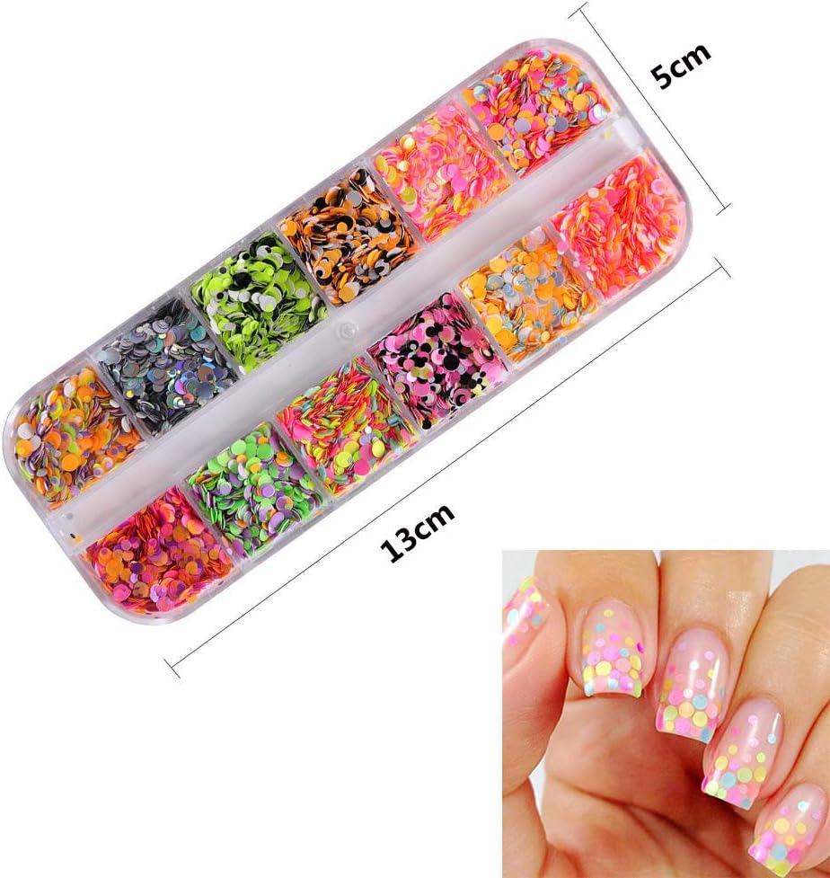 36 Color Nail Sequins, Kalolary Nail Art Flake Nail Glitter Paillette Mixed Round Thin Shining, 3D Nail Art Stickers Manicure Make Up DIY Decals Decoration: Arts, Crafts & Sewing