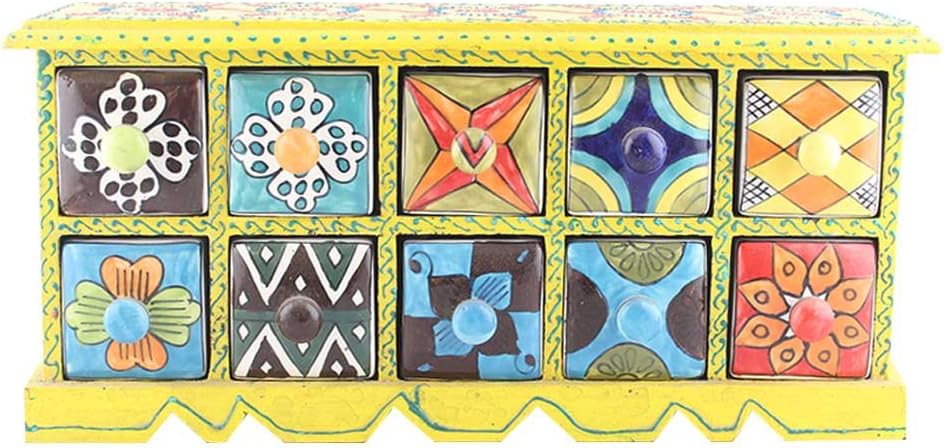 IndianShelf Handmade Wooden Ceramic Spice Organizer Container Seasoning Masala Rack Traditional Jewellery Utility Dry Fruits Box Designer Unique Gift Item SB-832