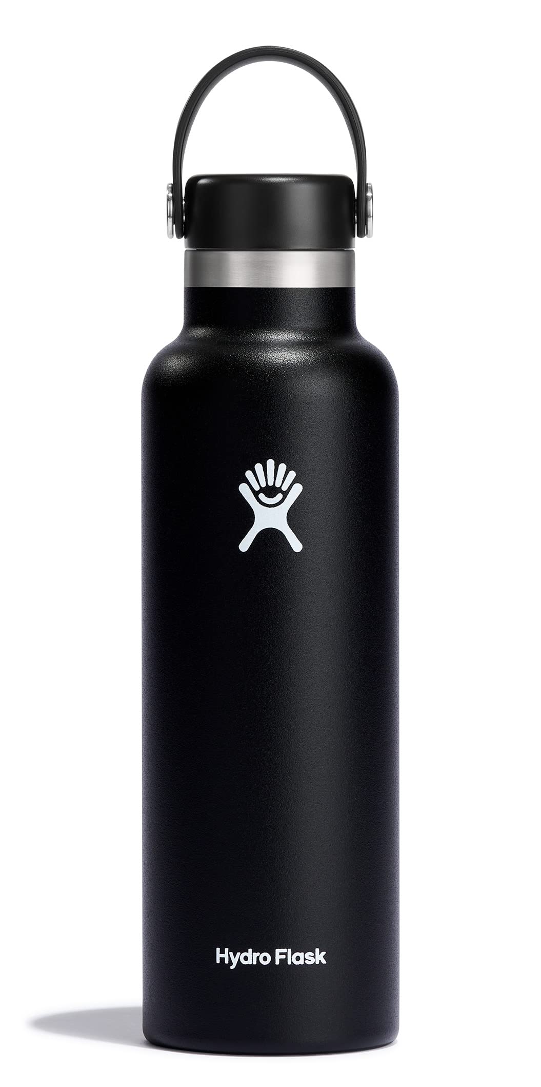Hydro Flask - Water Bottle 621 ml (21 oz) - Vacuum Insulated Stainless Steel Water Bottle with Leak Proof Flex Cap and Powder Coat - Standard Mouth - Black