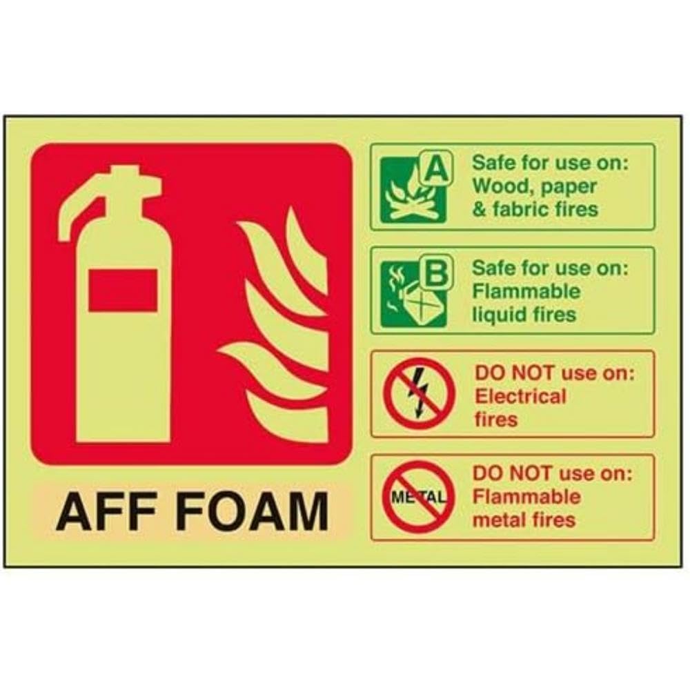 V Safety Glow In The Dark Aff Foam Id Fire Extinguisher Sign - 150mm x 100mm - Self Adhesive Vinyl