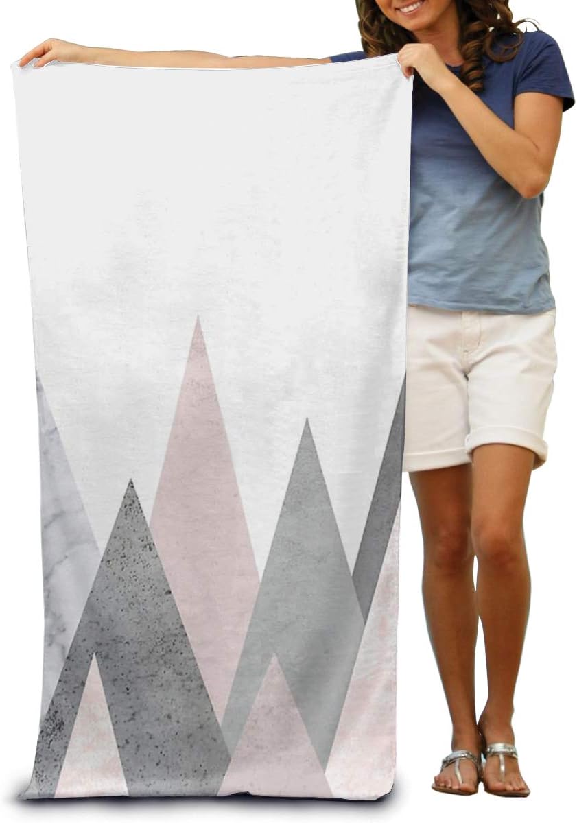Dongi Blush Marble Gray Geometric Mountains Customize Microfiber Beach Towel -Ultra Soft Super Water Absorbent Multi-Purpose Beach Throw Towel Oversized 32" X 51"