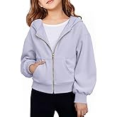 Haloumoning Girls Zip Up Hoodies Kids Casual Long Sleeve Sweatshirt Fall Jacket with Pockets 5-14 Years