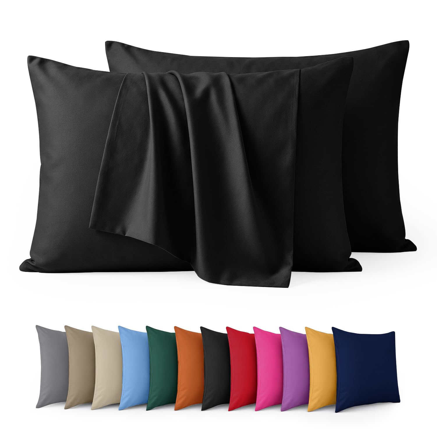 Aspire Homeware Pillow Cases 2 Pack – 100% Brushed Microfiber Black Pillowcases Super Soft Envelope Closure Pillow Cover (50x75cm) — image 1