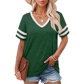 Angerella Casual Summer Tops for Women V Neck T Shirts Short Sleeve Tunic Tops Loose Fit