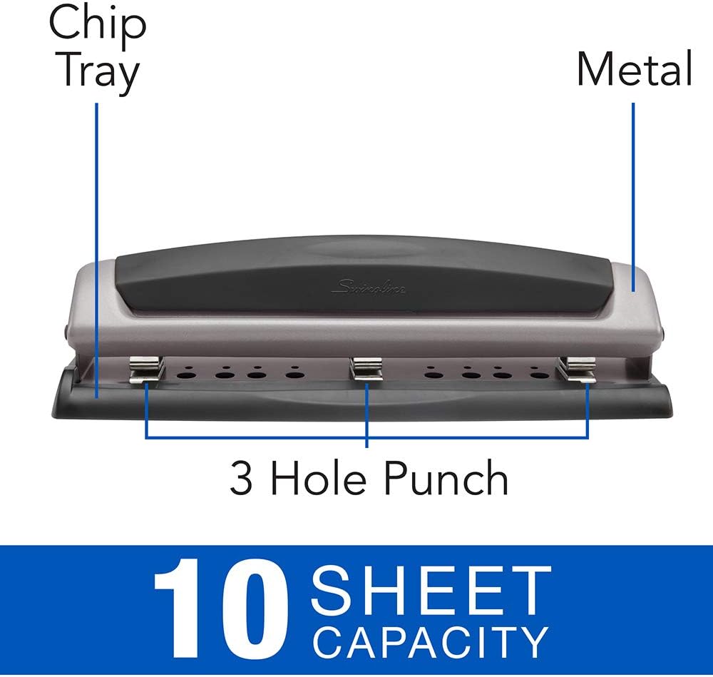 Swingline Desktop Hole Punch, Hole Puncher, Precision Pro, Adjustable, 2-3 Holes, 10 Sheet Punch Capacity, Black/Gold (74086) : Office Products