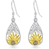 OHAYOO Moonstone Teardrop Earrings – 925 Sterling Silver Filigree Daisy Dangle Jewelry Gift for Women, Mom, Wife, Daughter