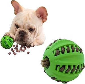 EETOYS IQ Dog Treat Ball – Interactive Treat Dispensing Dog Puzzle Toy Rubber Dog Ball Slow Feeding Food Dispensing Dog Toy Reduce Boredom Teething Toy for Mini Small Medium Dogs (Small, Green)