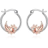 Axolotl/Koala/Pig/Octopus/Fox/Dinosaur Hoop Earrings for Women Girls 925 Sterling Silver Cute Animal Huggie Earrings Jewelry Gifts