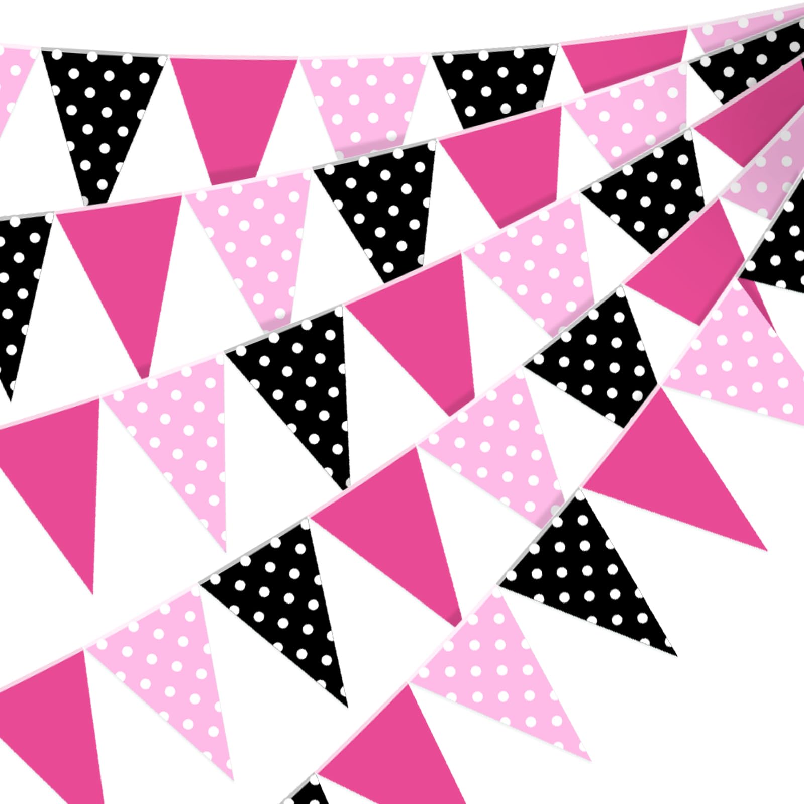 Photo 1 of Faccito 60 Pcs Mouse Color Banner Decorations 49 ft Rose Hot Pink and Black Pennant Flag Banner Mouse Theme Paper Triangle Bunting Decor for Outdoor Garden Birthday Wedding Party Supplies